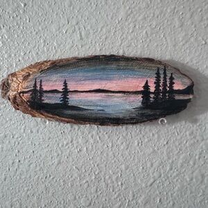 Hand-Painted Landscape on Wood Slice